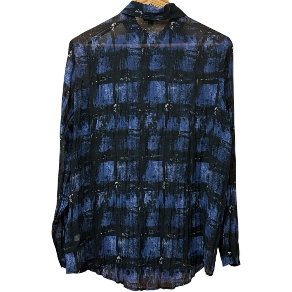 Rock & Republic sheer, blue and black button down, large - Picture 2 of 8